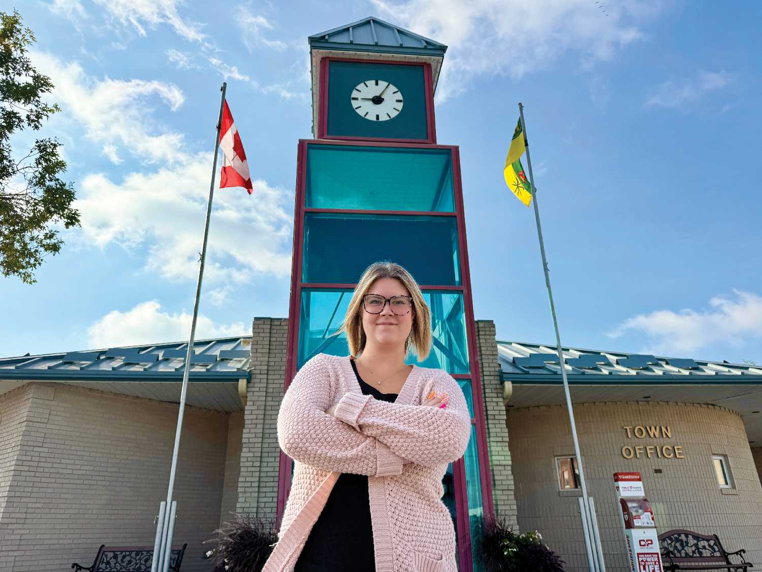 Moosomin EDO Casey McCormac in front of the town office.